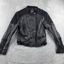 Vigoss Moto Faux Leather Jacket Black Zippers Buckles Women’s Size Small
