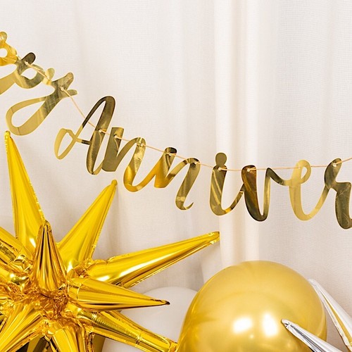 10 ft Metallic Gold "Happy Anniversary" Banner Party Events Home Decorations - Picture 6 of 9