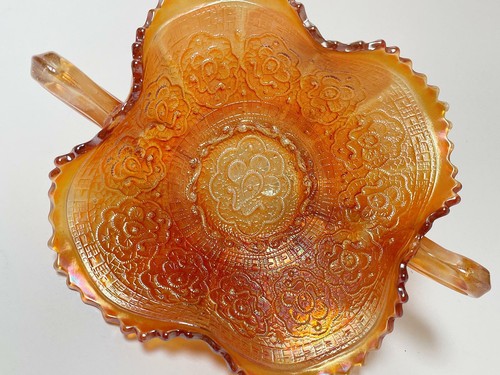 ANTIQUE FENTON PERSIAN MEDALLION MARIGOLD CARNIVAL GLASS BON BON DISH - Bild 7 von 11