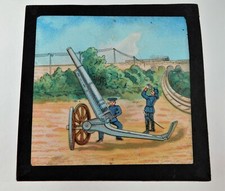 Antique Colour Illustrated Magic Lantern Slide War Scene Anti Aircraft Gun