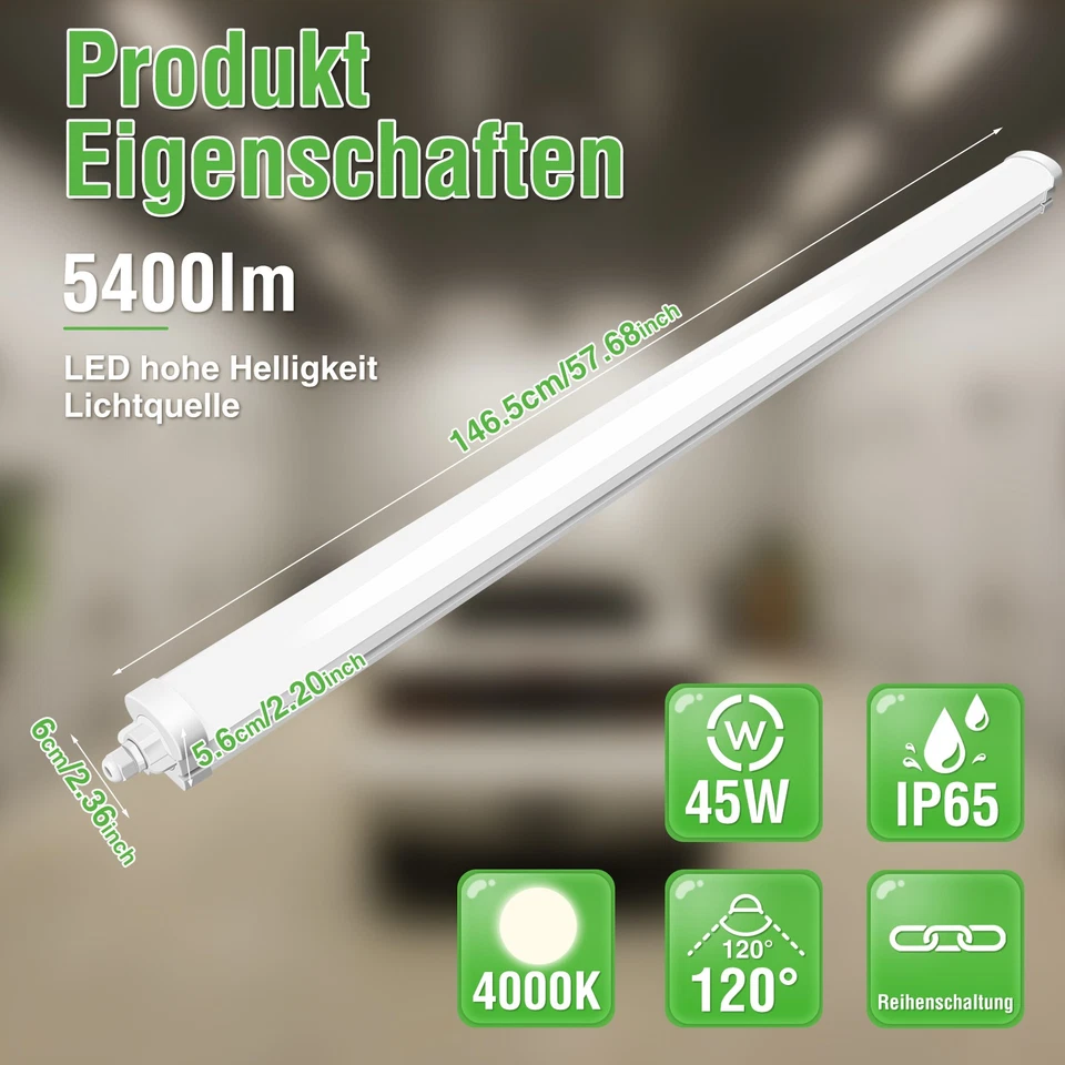 2x LED Feuchtraumleuchte IP65 Wannenleuchte Naturweiß Linkbar 60-150cm Licht - Bild 4 von 4