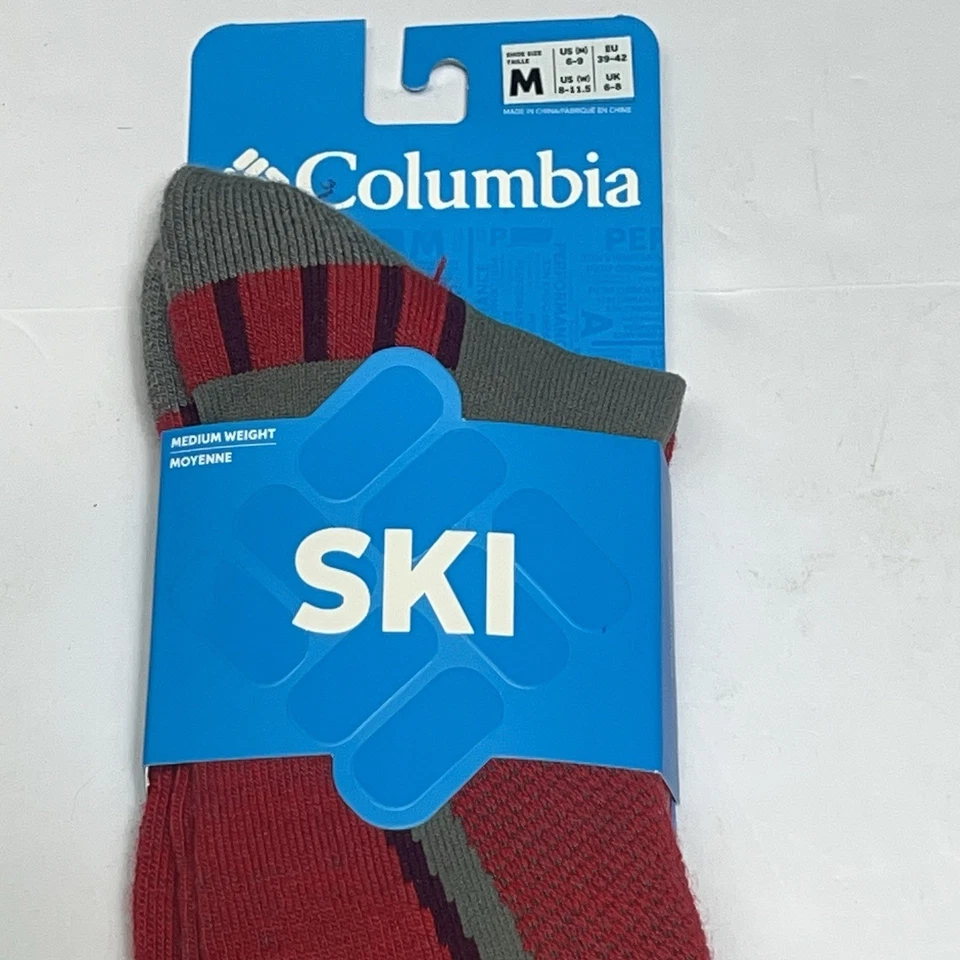 NUEVO - Columbia - Esquí sobre la pantorrilla - Calcetines de mezcla de lana para hombre - Talla M - Rojo Gris Foto 2 de 4