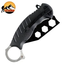 7.5" Tactical Black KARAMBIT Spring Assisted Flip Open Folding Pocket Knife EDC
