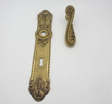 Large Vintage Brass Lever Door Handle Old French Rococo Baroque Gilt Antique x1