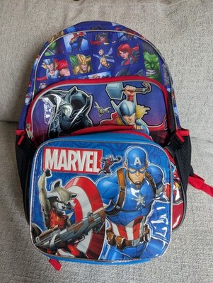 Marvel Captain America, Thor, Ironman Backpack Lunch Bag Insulated 2 Piece Set
