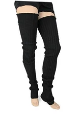  Women's Cable-Knit Leg Warmers, Warm & One Size Extra Long Black Super Long