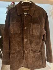 Men’s Rare  Perry Ellis Brown Leather Suede Button Down Jacket