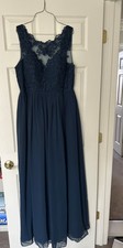 Azazie Navy Blue Long Formal Bridesmaid Prom Dress Size 14