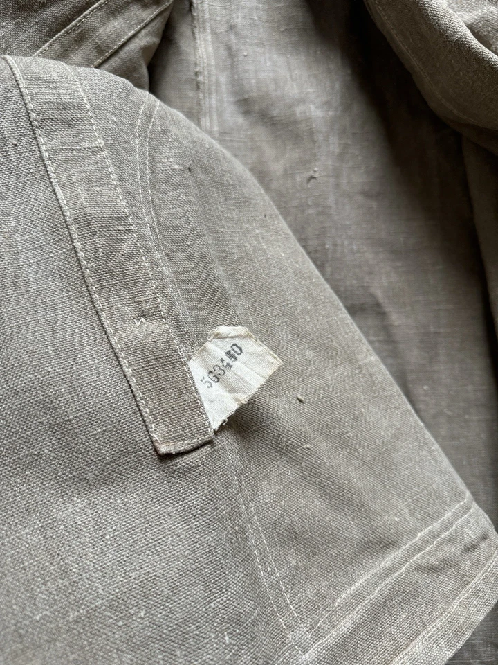 Soviet USSR vintage double breasted beige workwear French work chore jacket M - Image 3 of 4