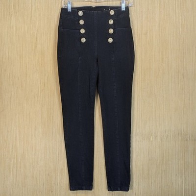 J.McLaughlin Hastings Black High Waist Sailor Button Skinny Jeans Chic Women's 0