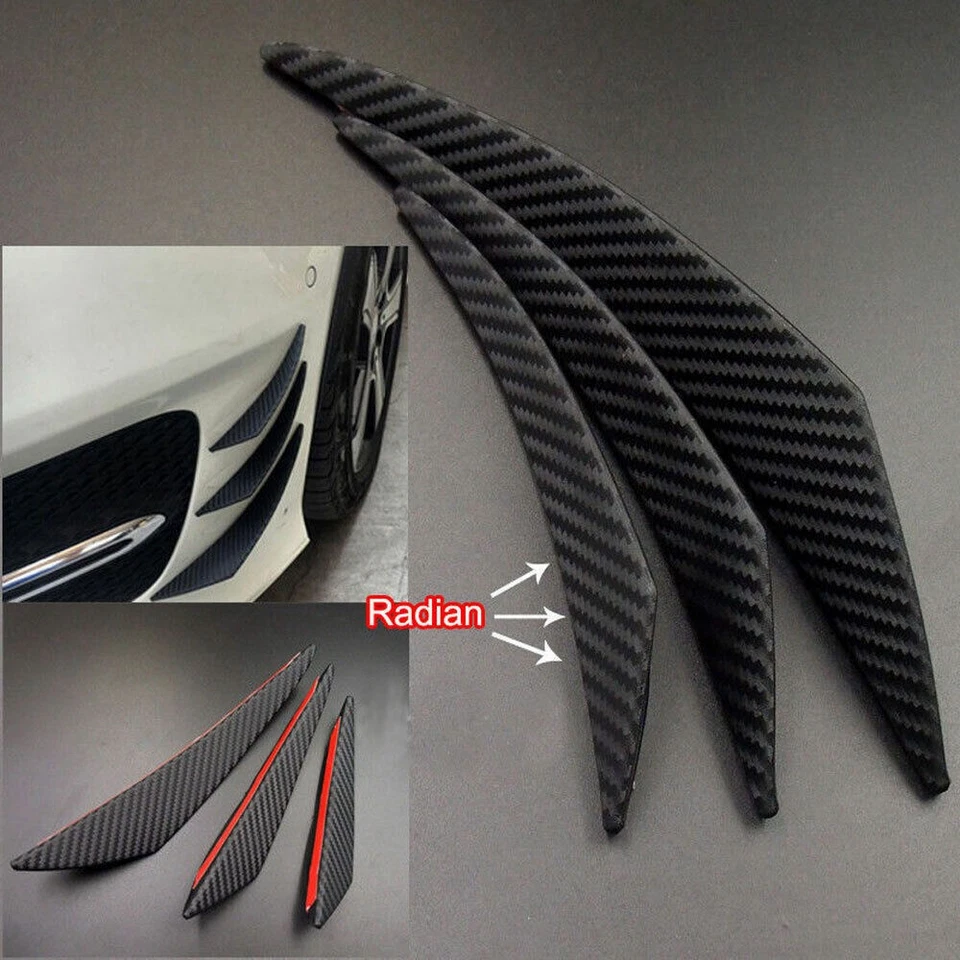 6x Carbon Fiber Car Front Bumper Canards Diffuser Lip Splitter Fins Accessories - Image 3 of 4
