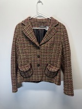 Liz Claiborne Women Blazer Multi-colored tweed jacket brown orange Wool Blend M
