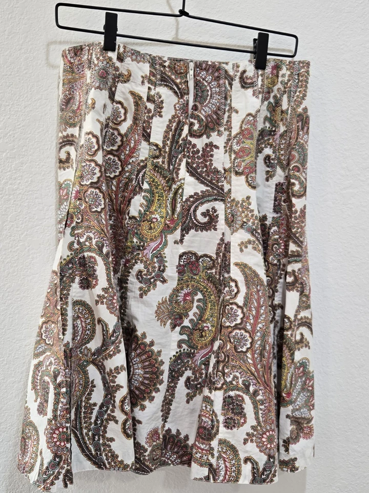 Falda CAbi Boho Para Mujer Talla 8 Cremallera Trasera Floral Paisley Paneles Algodón 35" Cintura Foto 3 de 4