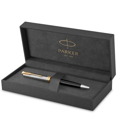 PARKER Sonnet Premium Metal & Black GT Ballpoint Pen, Medium Nib, Oil-Based, Gif