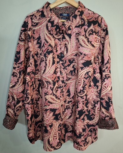 Chaps No Iron Flip Cuffs Button Down Pink Paisley Shirt Womens Size 3X - Picture 1 of 16