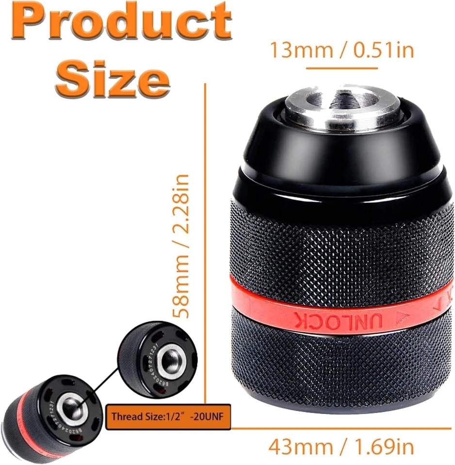 Portabrocas sin llave para Milwaukee M18, montaje 1/2"-20UNF, 1,5 a 13 mm sujeción C Foto 2 de 4