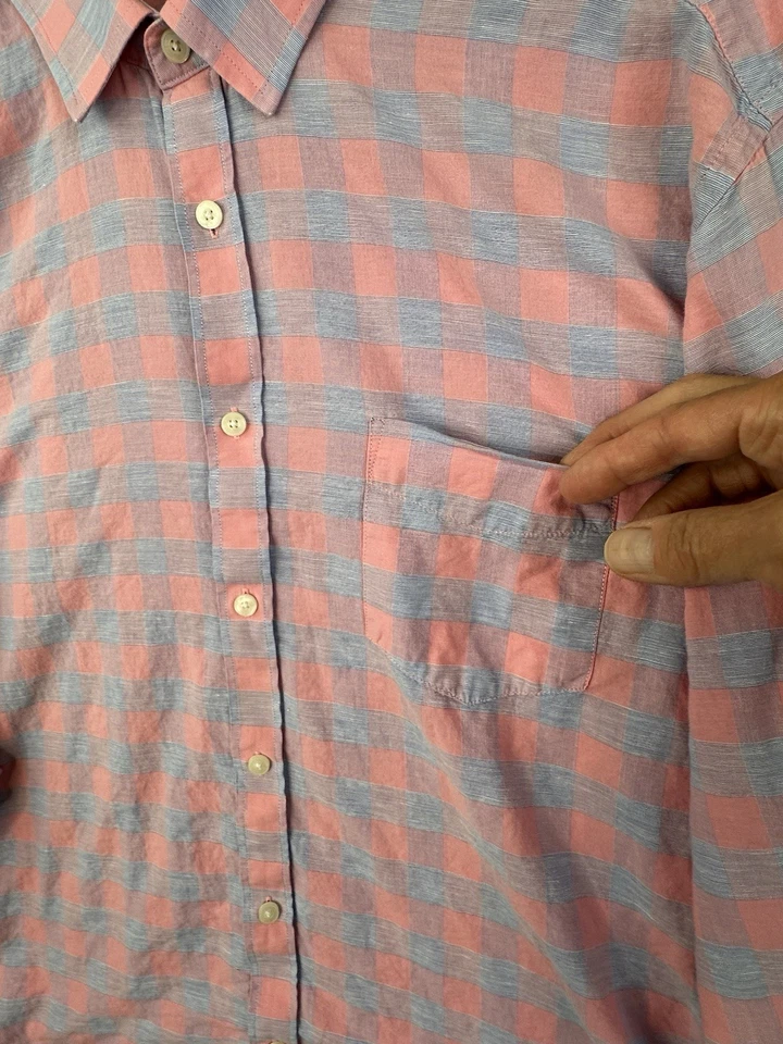 UNTUCKit Shirt Mens 3XL Pink Blue Window Pane Plaid Linen Anderson Button Up L/S - Image 2 of 4