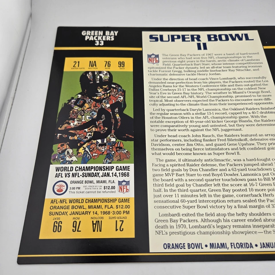 Boleto de oro 22K del Super Bowl II 2 1968 Packers Raiders Lombardi Starr regalo de la NFL  Foto 4 de 4