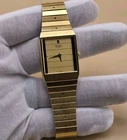 Vintage SEIKO Mens 5Y00-5039 Pinstripe Tank Quartz Gold Dress Wristwatch