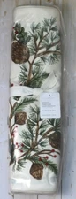 New Pottery Barn Forest Pinecone Embroidered Cotton Table Runner 18" W x 108"