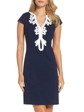 ELIZA J Navy Cap-Sleeve Sheath Dress with White Appliqué ❤️NWT❤️