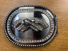 Rhinestone Crossed Revolvers Belt Buckle
