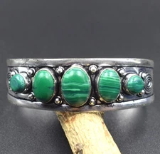 925 Sterling Silver Natural Green Malachite Gemstone Jewelry Cuff Bracelet