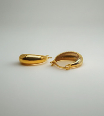 18K massiv Gold Kuppel Creolen - 14,5 mm abgerundete Huggies, minimalistisch zierlich
