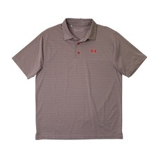 Under Armour Polo Shirt Mens L Large Gray Red Heatgear Striped Short Sleeve Golf