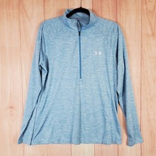 Under Armour Heat Gear Womens Shirt Sz XL Heather Blue 1/4 Zip Pullover Workout