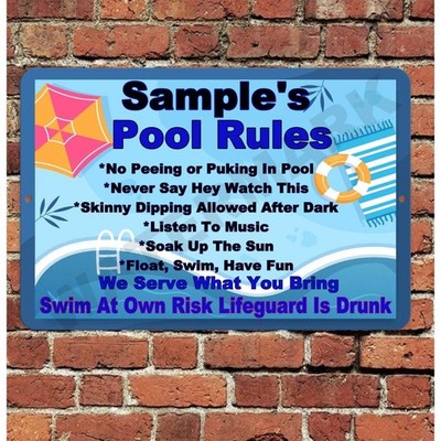 Custom Pool Rules Sign Funny Metal Aluminum 8''x12'' Personalized Name Summer