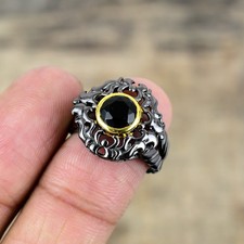 Black Onyx Black And Gold Plated 925 Sterling Silver Ring S.7.5 R8707