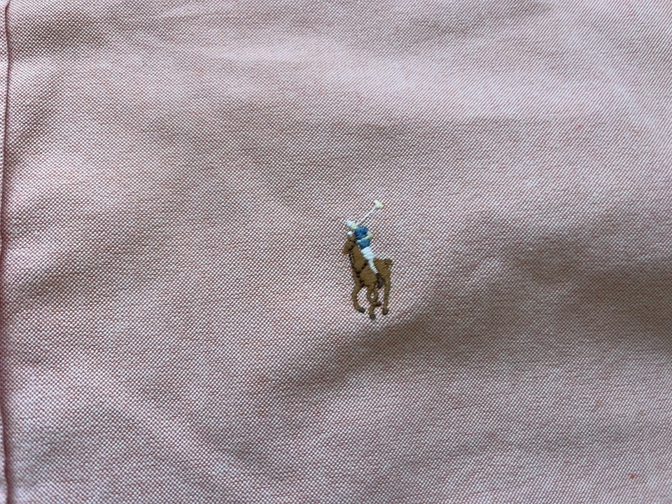 Camisa Ralph Lauren Para Hombres 17.5 Rosa Abotonada Calce Clásico Manga Larga Carne Poni Foto 3 de 4