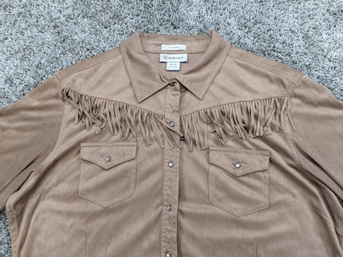 Ariat Shirt Womens XL Fitted Faux Suede Fringe Pearl Snap Long Sleeve Western * - Picture 2 of 10