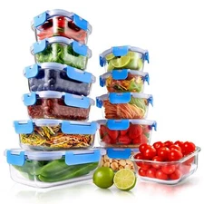 NutriChef 24-Piece Superior Glass Food Storage Containers Set, Stackable Design