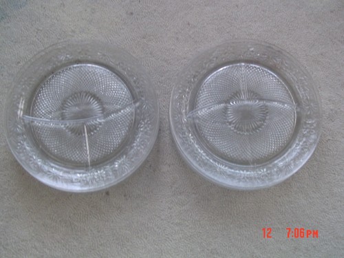 8 -Vintage Indiana Glass Daisy #620 Depression Crystal Glass Grill Plates 1933 - Picture 2 of 6