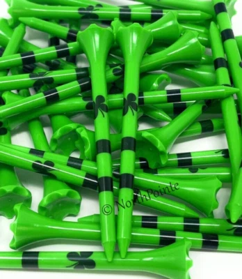 NORTHPOINTE Golf Tees Plastic Neon Green with Four Leaf Clover 3 1/4" Made In USA - 40 Ct
