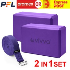 Vivva EVA Foam Yoga Blocks With Yoga Stretching Strap 2 in 1 Set for Pilates AU