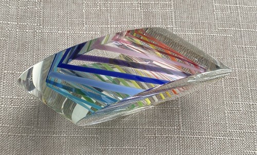 Paul Harrie Art Glass Sunrise Ellipse Rainbow Multicolored Paperweight - Picture 6 of 13