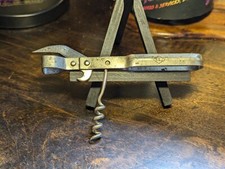 Vintage A & J Metal Can Bottle Opener & Cork Screw Made In USA Kitchen Utensil