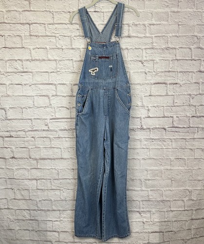Old Navy Women’s Medium Denim Overalls Jeans Vintage Cargo 90s Worn Distressed - Picture 8 of 9