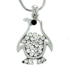 PENGUIN Made With Swarovski Crystal Clear Emperor Pendant Necklace Jewelry Gift
