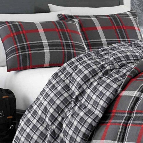 Eddie Bauer Comforter Sets 2-Piece Gray Plaid Reversible Microfiber Suede Twin - Picture 3 of 5