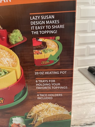 Taco Tuesday Heated Lazy Susan Topping Bar Nostalgia NEW in Box w/4 Holders - Picture 6 of 8