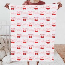 Personalized Cherry Baby Blanket - Pink Custom Name Gift
