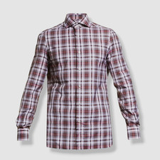  525 Isaia Napoli Men's Red Plaid Long-Sleeve Button Dress Shirt Sz 15 / 38