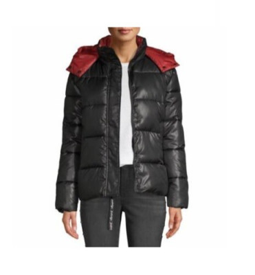 NWT KENDALL + KYLIE Women's Two-Tone Puffer Jacket Black/Red Size S $170 G390