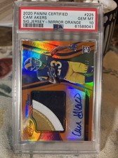 2020 Panini Certified Mirror Orange Cam Akers RPA RC Patch AUTO /349 PSA 10 POP1