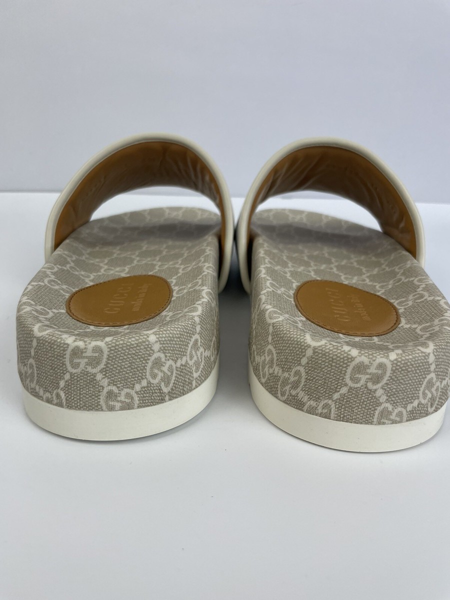 Gucci 699939 GG Supreme White/Mystic White Slides Sandals Mens 11