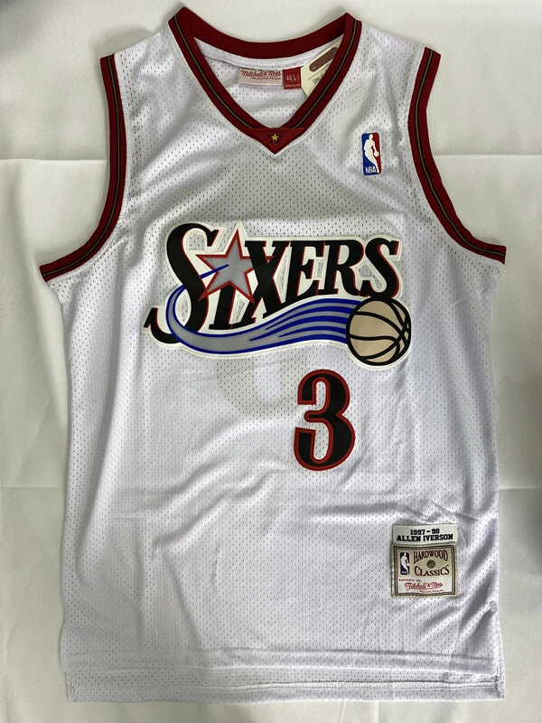 R tro 97 98 Alan Iverson 3 Philadelphia 76ers Maillot de Basket Cousu Blanc